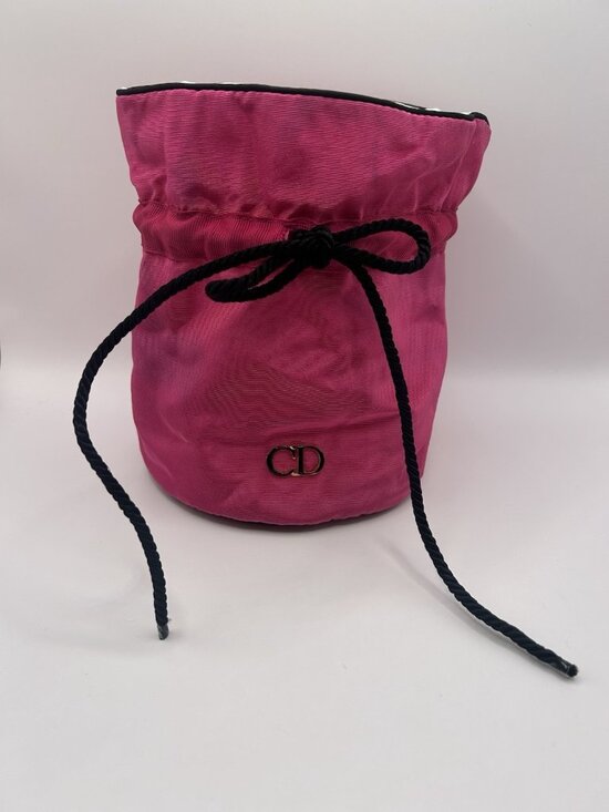 Dior Handbags - Christian Dior Pink Drawstring Makeup Bag Satin CD Logo Cosmetic Pouch Vintage